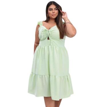 Imagem de Vestido Curto com Alça Babado em Tecido em Duna - Reyn Store, Verde, M