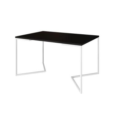Imagem de Mesa Jantar Industrial Preta Retangular 137x90cm Base V Ferro Branco -