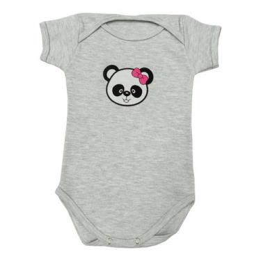 Imagem de Body Bebê Manga Curta Panda Laço Rosa  - Generic, M, Cinza