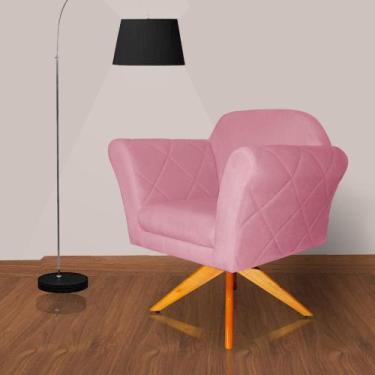 Imagem de Poltrona Decorativa Base Giratoria Madeira Marcela Suede Rosa - LM DEC