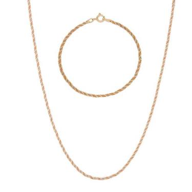 Imagem de Conjunto Corrente E Pulseira Cordão Baiano Tricolor Ouro 18k - DR Joia