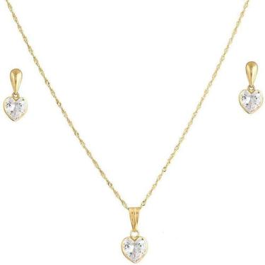 Imagem de Conjunto Feminino De Ouro 18k Brinco + Corrente + Pingente - DR Joias,