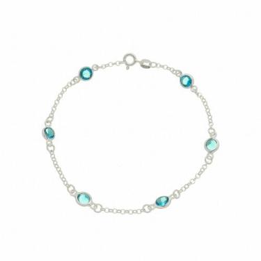 Imagem de Pulseira Feminina Choker Prata 925 Zircônia Azul Redondo - DR Joias