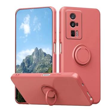 Imagem de Wousunly Capa compatível com Poco F5 Pro com suporte de anel preto, capa protetora de silicone líquido para Xiaomi Poco F5 Pro com forro de microfibra macia fina à prova de choque (camélia)