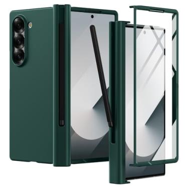 Imagem de YSLBWLE Capa para Samsung Galaxy Z Fold 6 com S Pen [protetor de tela externo embutido] Proteção de dobradiça e proteção de nível militar, carregamento sem fio para celular Z Fold 6 slim, verde