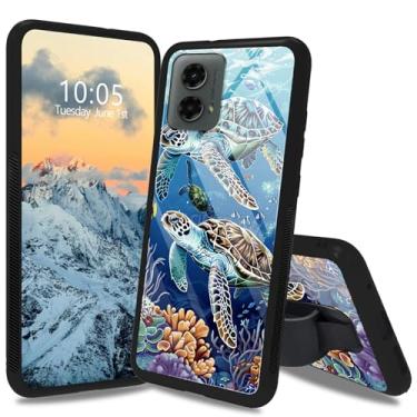 Imagem de Dikoer Capa de tartaruga marinha para Moto G Stylus 5G 2024 de 6,7 polegadas com suporte/alça, parte traseira de vidro temperado e quatro cantos, absorção de choque, antiderrapante, listrada, macia