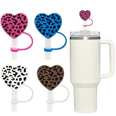 Imagem de Capa de palha de 10 mm para copo Stanley de 1,1 l e 850 g, Amreich Capas de canudo com design de coração tampa de palha de silicone tampas de canudo protetor de palha fofo decorações de palha