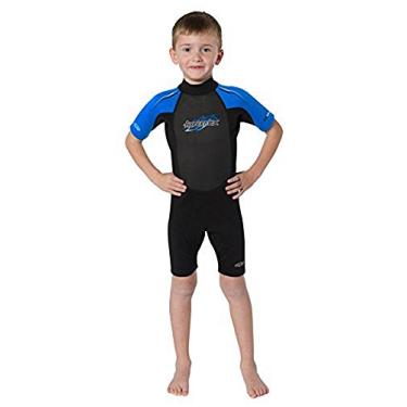 Imagem de Macacão infantil Hyperflex Access infantil e juvenil 2 mm com zíper na parte de trás – macacão infantil quente e confortável com neoprene elástico em 4 direções e proteção SPF – gola ajustável e estrutura com trava plana, Black / Blue 2, 4