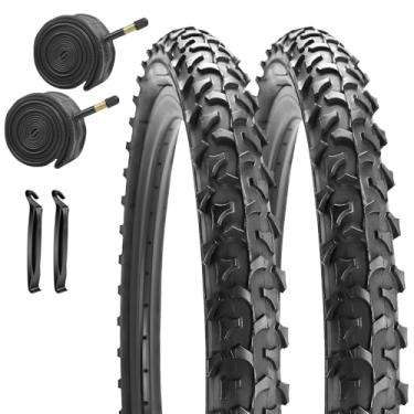 Imagem de SIMEIQI Pacote com 2 pneus e tubos de bicicleta de substituição 66 x 6,125 cm pneus de bicicleta dobráveis para tubos 26 x 1,75/2,125 para bicicletas híbridas Mountain Trail (preto, 26 x 2,125)