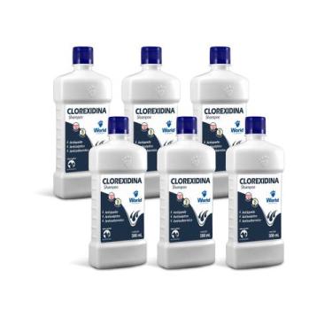 Imagem de Kit 6 Shampoo Clorexidina Dermatite Cães e Gatos World 500ml