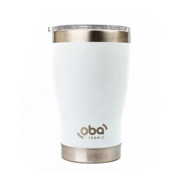 Imagem de Copo Térmico com Tampa 473ml  aço inoxidável Oba Térmic Branco Brilha