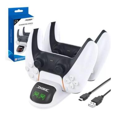 Imagem de Base Suporte Branco Carregador Led Dock Duplo Compatível com Controle 