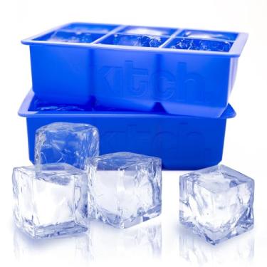 Imagem de Bandeja de gelo grande de silicone para cubo de gelo, pacote com 2 da Kitch, cubos de gelo gigantes de 5 cm, mantenha sua bebida resfriada por horas – Azul cobalto