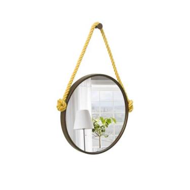Imagem de Espelho Decorativo Adnet Marrom Alça Sisal Amarelo 40 cm Redondo - E2G