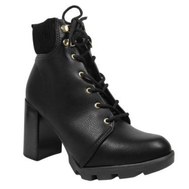 Imagem de Bota Beira Rio Coturno Salto Alto Grosso Elástico 9074.103, 38, Preto 