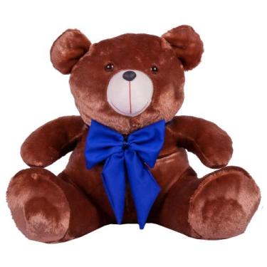 Imagem de Urso Teddy De Pelúcia Tamanho 50cm G - LuckBaby02, Mel com laço azul