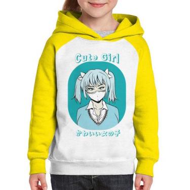 Imagem de Moletom Infantil Cute Girl - Foca na Moda, Branco, Amarelo, 12