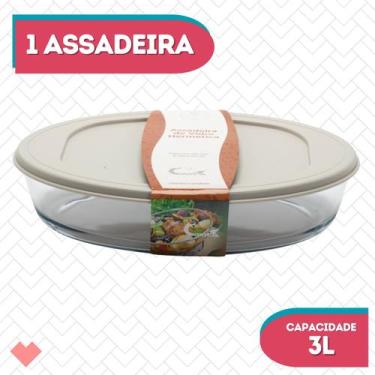 Imagem de Travessa Refratário Oval Com Tampa 3L Vidro Sobremesa Massas - CasaVit