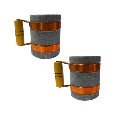 Imagem de Kit 2 Canecas Alça de Cobre Pedra Sabão Chopp Cerveja 350ml - Industri