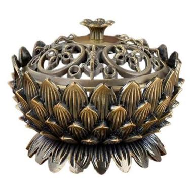 Imagem de Incensário Oriental Flor De Lótus Em Metal Turíbulo Sacro Defumador
