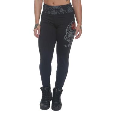 Imagem de Legging carol saraiva rosas no cos preto - black skull - clothing (p),