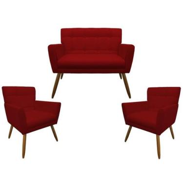 Imagem de Kit Namoradeira + 2 Poltronas Onix Suede Bege - Mazzero Decor,  Corino