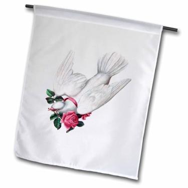 Imagem de 3dRose Linda pomba branca segurando uma rosa e usando uma fita rosa - bandeira de jardim, 30,48 x 45,72 cm