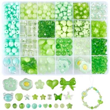 Imagem de SOFPLATE 1 caixa 539 peças de contas verdes sortidas lindas contas de acrílico kit borboleta coração flor estrelas urso kawaii contas estéticas a granel para fabricação de joias, pulseiras faça você