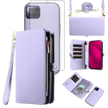 Imagem de Asuwish Capa para celular T-Mobile Revvl 7 Pro 5G com zíper carteira destacável com protetor de tela de vidro temperado alça flip porta-cartões Tmobile T Mobile Revel Tmo Revell Rebel mulheres homens