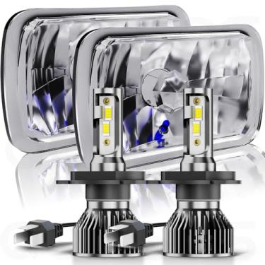 Imagem de Par de faróis de LED de 7 x 15 x 17 pol. Adequado para Ford E-100 E-150 E-250 E350 Econoline, 12 x 18 cm x 15 cm diamante transparente semiselado farol de vidro alojamento de lente de vidro, lâmpadas