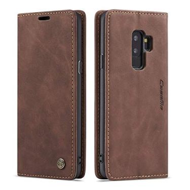 Imagem de Capa carteira para Samsung Galaxy S9 Plus, capa protetora flip com suporte magnético de couro estilo retrô com compartimentos para documentos e cartões de crédito para Samsung Galaxy S9+ Plus, Coffee