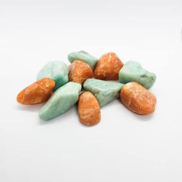 Imagem de Kit 10 pedras roladas naturais 5 Calcitas Laranjas e 5 Amazonitas Cristais da Boa Sorte auxilia na memória, prosperidade e bom senso a clareza mental e paciência