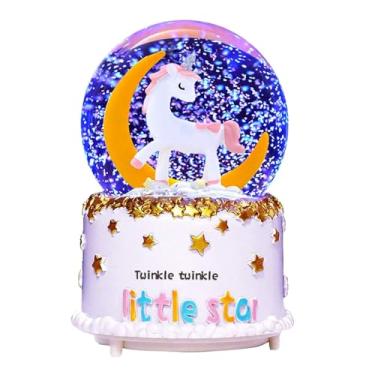 Imagem de JORMEY Globo de Neve de Unicórnio, Bola de Neve Musical de 100 Mm com Luzes Coloridas e Decoração Automática para Casa, Globo de Neve, Caixa de Música para Presente de Aniversário100 Mm,Unicórnio-Lua