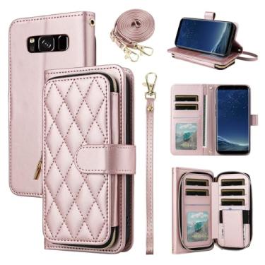 Imagem de Furiet Capa carteira para Samsung Galaxy S8 Plus com alça de pulso, alça de ombro, 9+ compartimentos para cartões, bolsa com zíper, capa de celular de couro PU de luxo para S8plus S 8 8plus 8S Edge