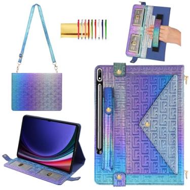 Imagem de Capa brilhante para Samsung Galaxy Tab S7/S8/S9/S9 FE 2023 27.7 cm 27.9 cm, bolsa carteira iridescente Techcircle com suporte para caneta + compartimentos para cartão + alça de mão + alça de ombro,