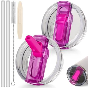 Imagem de ANTAND Tampa flip à prova de vazamento com canudo de 850 g para acessórios Stanley Cup, pacote com 2 tampas de substituição sem derramamento, tampa removível de 850 g para tampas Stanley Protour (rosa