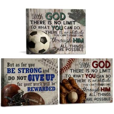 Imagem de Presentes de futebol religioso arte de futebol decoração de parede inspiradora meninos homens quarto rústico emoldurado pôsteres de beisebol impressões de arte para amantes de futebol, treinador,