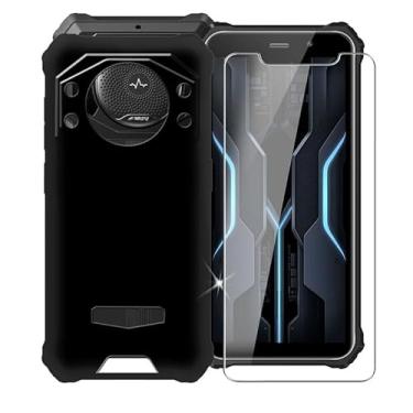 Imagem de AQGGIIXY Película de vidro temperado + capa para Fossibot F101P (13,8 cm), protetor de tela de dureza 9H e capa de silicone macio, capa protetora preta de TPU - preta