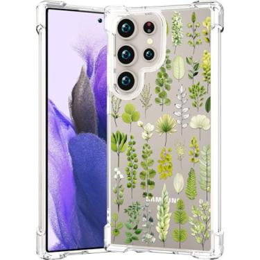 Imagem de CCFUNCASE Compatível com Samsung Galaxy S25 Ultra capa transparente fofa para mulheres - Capas de telefone robustas Funda capa protetora (folhas verdes coleção plantas ervas tropicais verão botânico)
