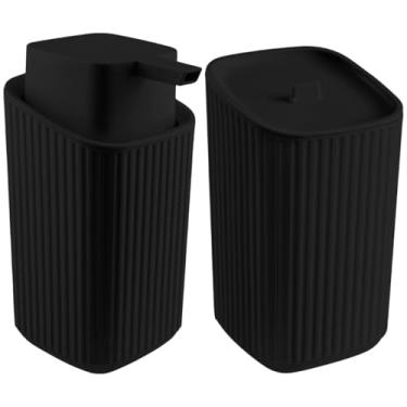 Imagem de Kit de Banheiro Porta Sabonete Líquido 400ml + Porta Algodão Moderno De Luxo (Preto)