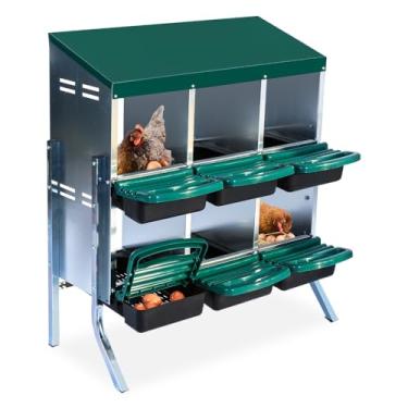 Imagem de GarveeLife Caixas de assentamento para galinhas, 6 furos, caixas de nidificação de galinhas com pernas, caixa de galinha com tampa para galinheiro ao ar livre, quintal, verde