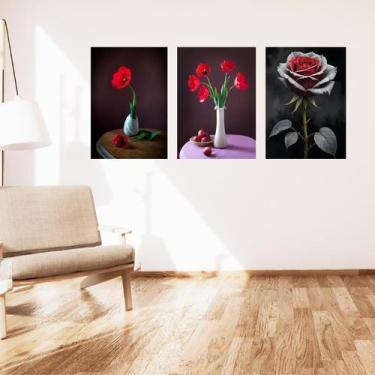 Imagem de Kit 3 Placas Decorativas Flor 03 MDF 3mm 18x26 - Brothers Mineiros Dec