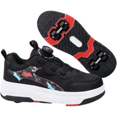 Imagem de ids Roller Sate Shoes para meninos e meninas, sapato de Sateboarding com rodas Sapatilhas retráteis, sapatos Parour de malha respirável Revolve cadarço tênis infantil, branco, 12,5 Reino Uni
