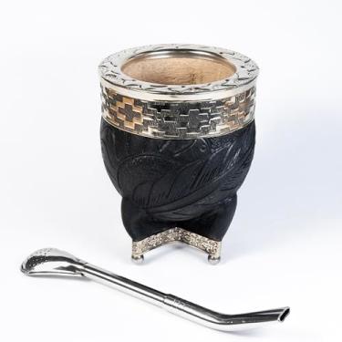 Imagem de Generic Cabaça de Erva Mate com Bombilla de Aço Inoxidável - Cabaça Mate Artesanal, Copo Mate Beber, Cabaça de Abóbora Mate, Conjunto de Erva Mate, Argentina (Preto I), Grande