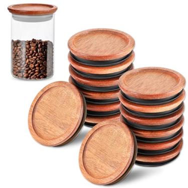 Imagem de 12 peças tampas de pote de vidro de boca regular, tampas redondas de conservas de madeira com selo de silicone hermético, tampas de conserva reutilizáveis para conservas e preservação em frascos de