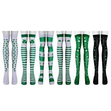 Imagem de EnjoIt 6 Pcs St. Patrick's Day Sock Set Shamrock Clover Green Sock- Party Favors Decorations Supplies, 6 Types C2308
