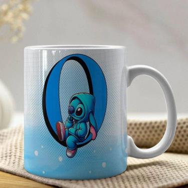 Imagem de Caneca De Porcelana Stitch Letras A-z 325ml Azul O