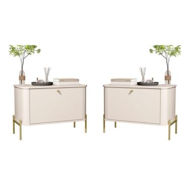 Imagem de Conjunto Mesa De Cabeceira Albania Off White Dourado