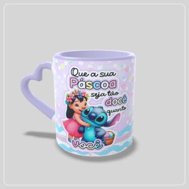 Imagem de Caneca Páscoa com Alça de Coração Stitch - Jlssublimação, Lilás