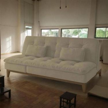 Imagem de Sofá-Cama 3 Lugares Casal Lígia com Pés de Madeira Suede Bege - Mobly